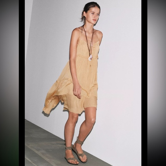 ZARA BEIGE ASYMMETRIC RUFFLED DRESS ZW COLLECTION SZ MEDIUM NEW WITH TAGS - Picture 1 of 15